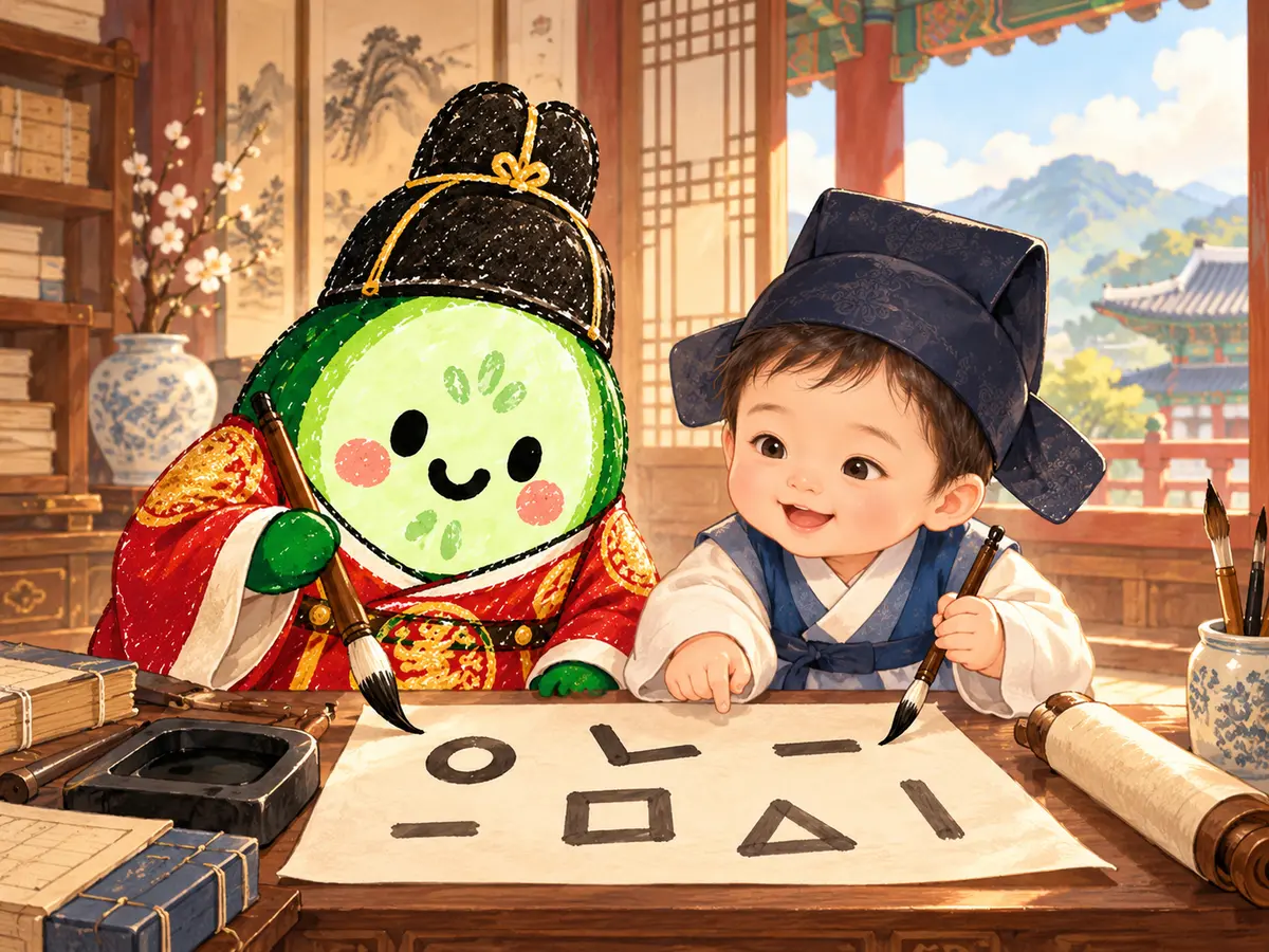 유성이네와 머리를 맞대고 한글 창제를 의논하는 장면