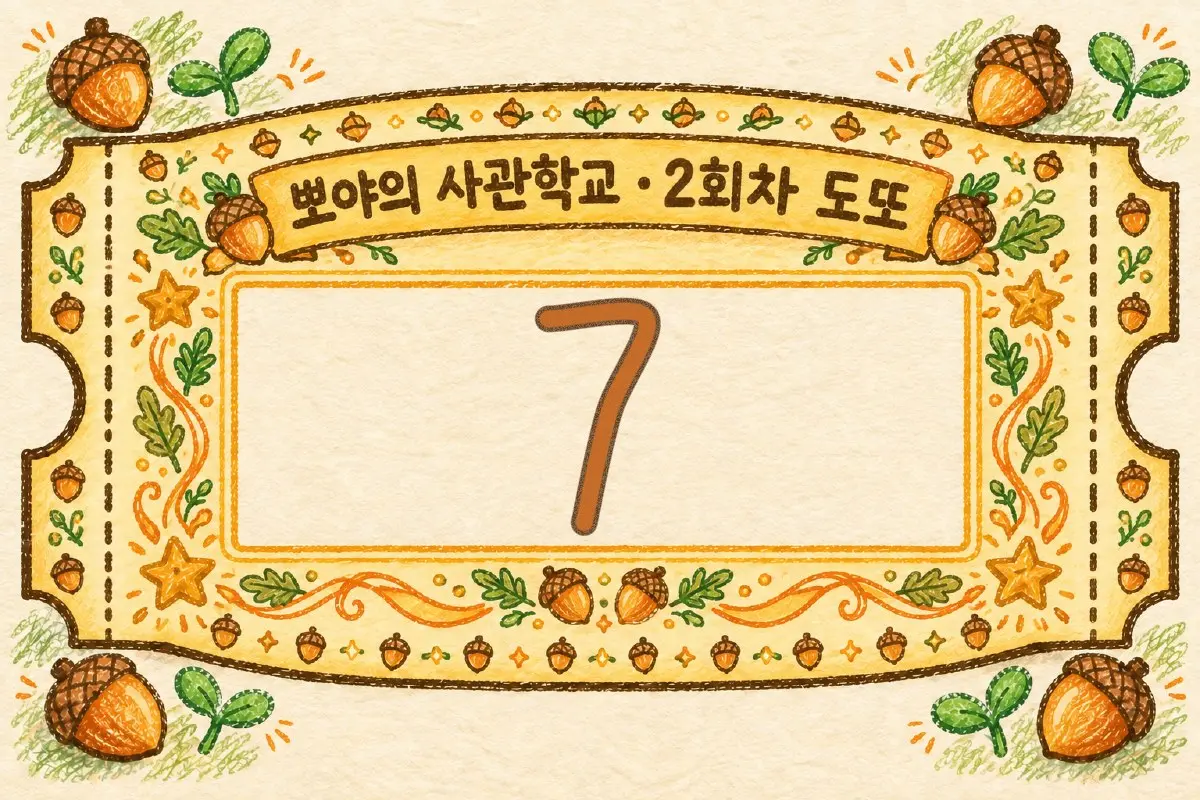 2회차 도또 티켓. 가운데에 산 번호 7이 크게 적혀 있어요